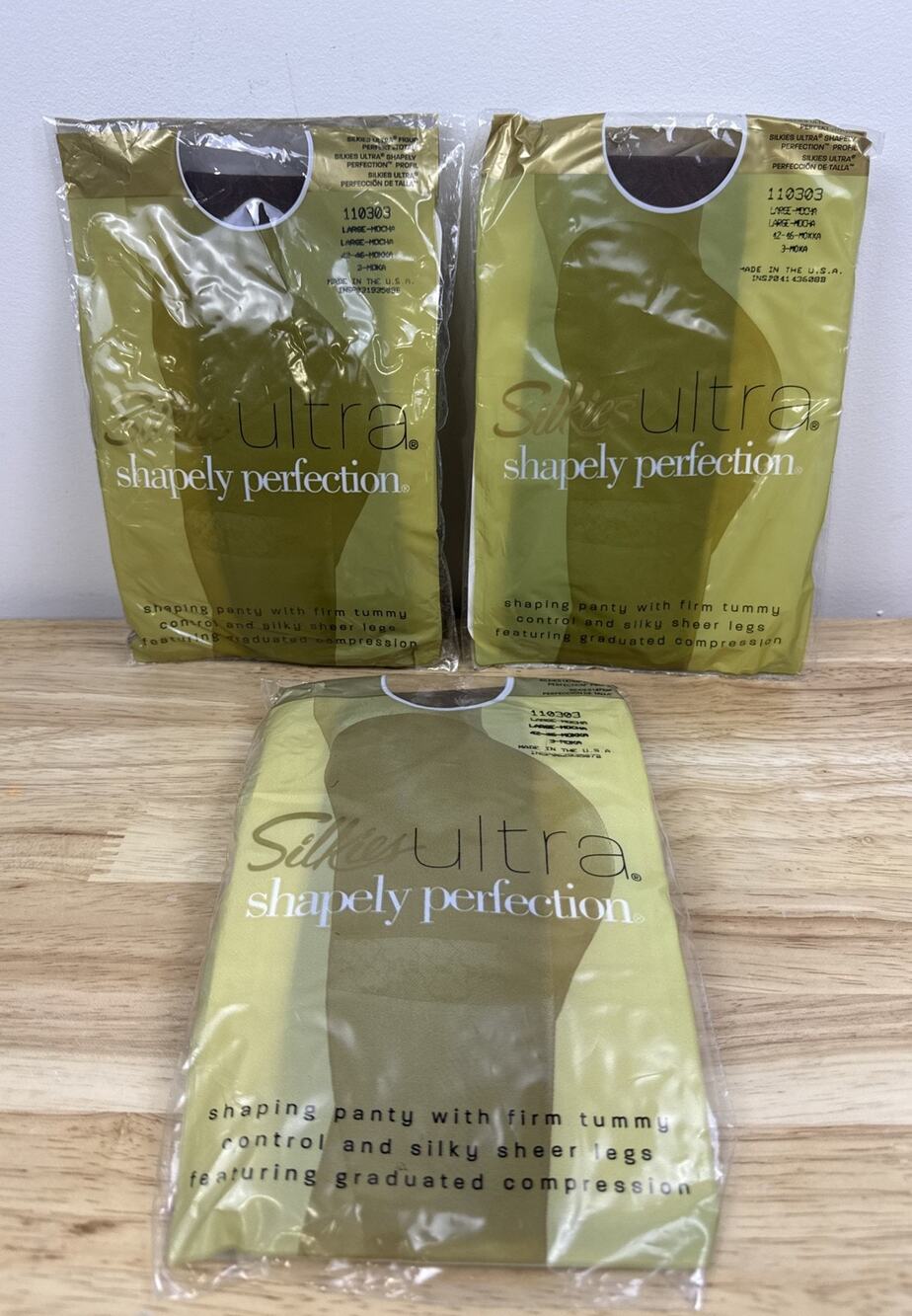 Silkies Ultra Shapely Perfection Pantyhose Women’s Sz Large -Mocha- Lot Of 3 NEW